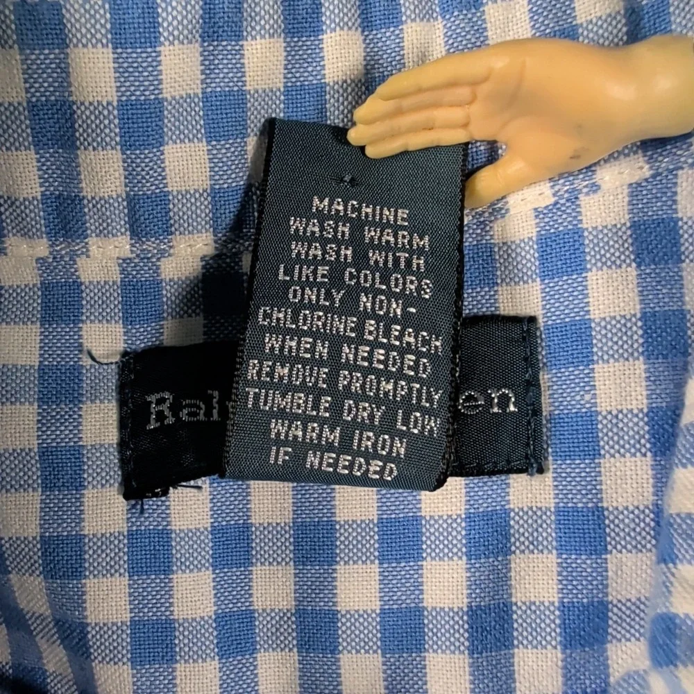 Ralph Lauren Shirt Boys Large 14-16 Blue Check Button Up Long Sleeve‎ Green Pony